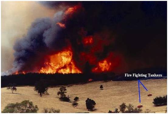 Pine plantation fire adjacent to Hume Highway at Wandong Victoria.